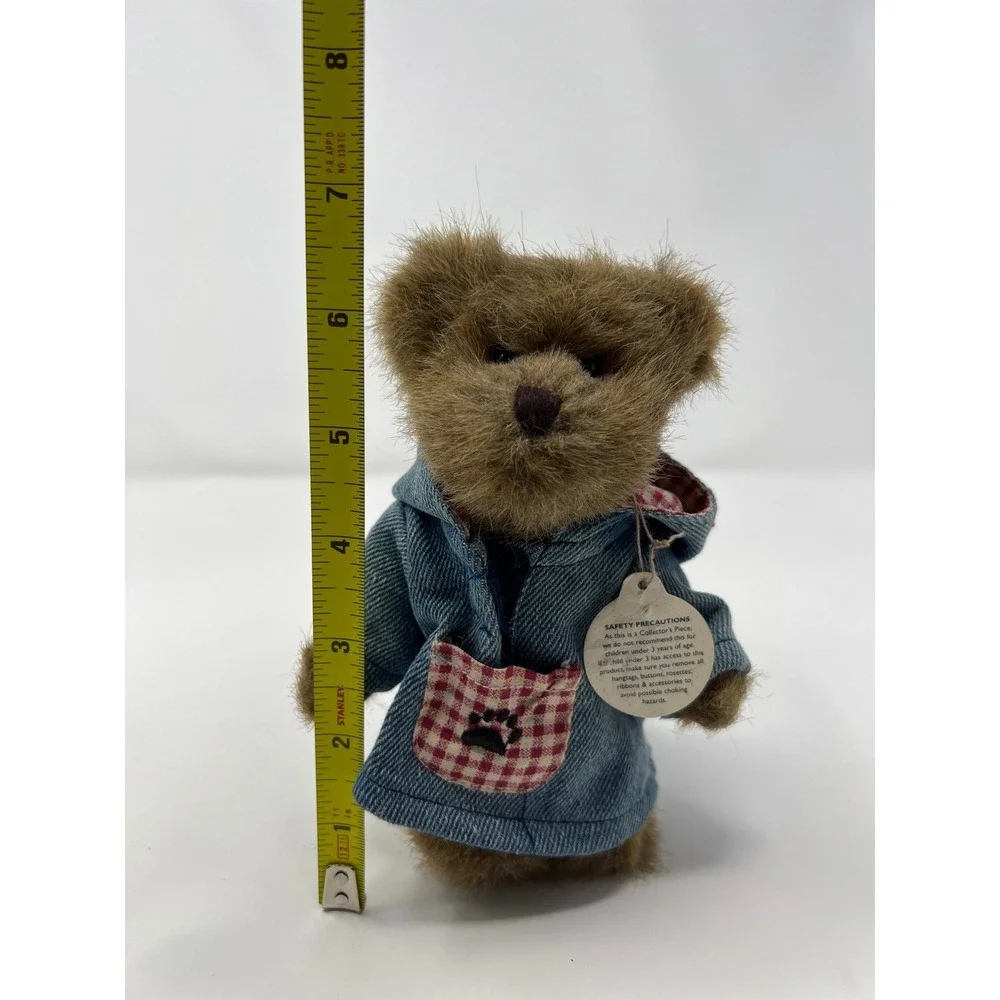 Boyds Bears Plush‎ Teddy Bear Denim Hoodie Gingham Checkered Pocket Head Bean